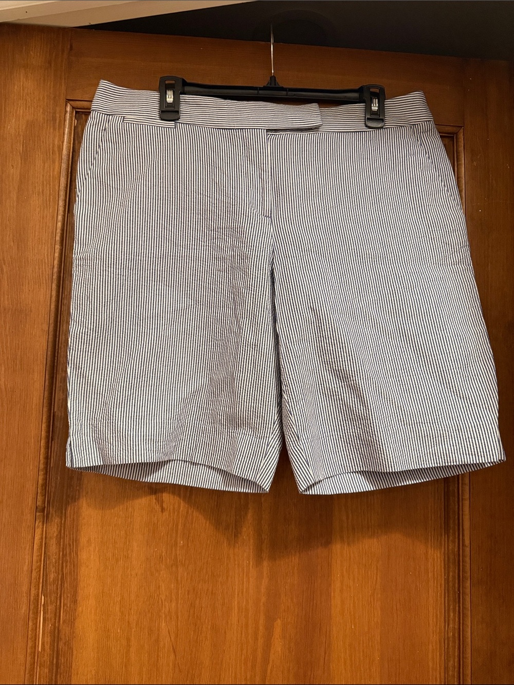 Talbots Blue and White Striped Seersucker Bermudas